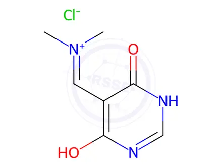 Chemical structure of N-((4-Hydroxy-6-oxo-1,6-dihydropyrimidin-5-yl)methylene)-N-methylmethanaminium chloride