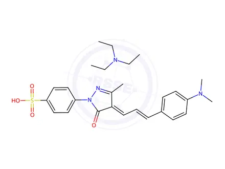 Chemical structure of Benzenesulfonic acid, 4-[4-[3-[4-(dimethylamino)phenyl]-2-propenylidene]-4,5-dihydro-3-methyl-5-oxo-1H-pyrazol-1-yl]-, compd. with N,N-diethylethanamine