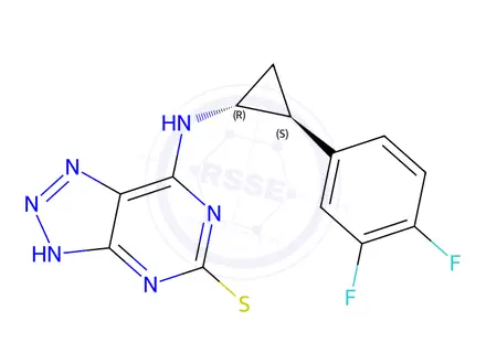 Chemical structure of N-((1R,2S)-2-(3,4-difluorophenyl)cyclopropyl)-5-(propylthio)-3H-[1,2,3]triazolo[4,5-d]pyrimidin-7-amine