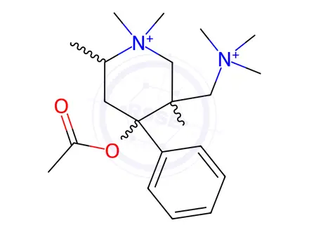 Chemical structure of (4-acetyloxy-1,1,3,6-tetramethyl-4-phenyl-5,6-dihydro-2H-pyridin-3-yl)methyl-trimethyl-azanium diiodide