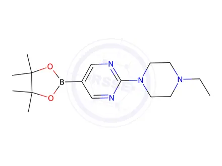 Chemical structure of 2-(4-Ethylpiperazin-1-yl)-5-(4,4,5,5-tetramethyl-1,3,2-dioxaborolan-2-yl)pyrimidine