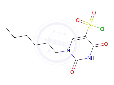 Chemical structure of 1-hexyl-2,4-dioxo-1,2,3,4-tetrahydropyrimidine-5-sulfonyl chloride