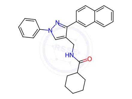 Chemical structure of N-{[3-(naphthalen-2-yl)-1-phenyl-1H-pyrazol-4-yl]methyl}cyclohexanecarboxamide