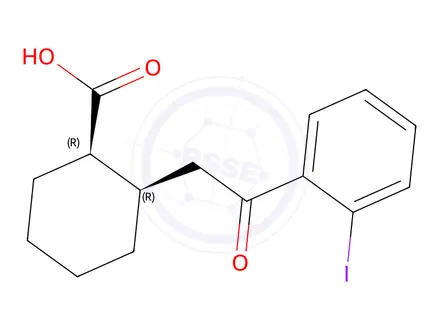 Chemical structure of (1R,2R)-2-(2-(2-iodophenyl)-2-oxoethyl)cyclohexane-1-carboxylic acid