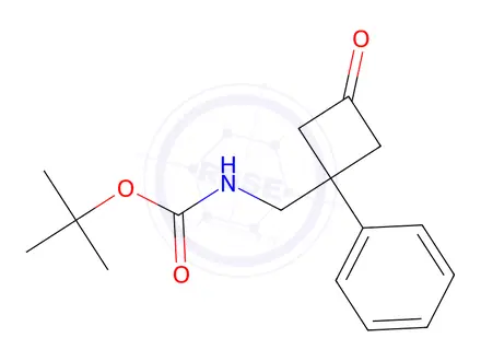 Chemical structure of Tert-butyl ((3-oxo-1-phenylcyclobutyl)methyl)carbamate