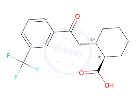 Chemical structure of (1R,2S)-2-(2-oxo-2-(3-(trifluoromethyl)phenyl)ethyl)cyclohexane-1-carboxylic acid
