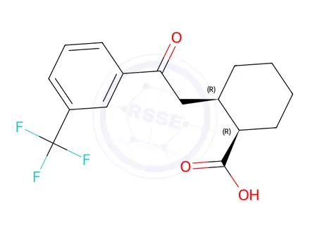 Chemical structure of (1R,2R)-2-(2-oxo-2-(3-(trifluoromethyl)phenyl)ethyl)cyclohexane-1-carboxylic acid