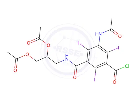 Chemical structure of 3-(3-acetamido-5-(chlorocarbonyl)-2,4,6-triiodobenzamido)propane-1,2-diyl diacetate