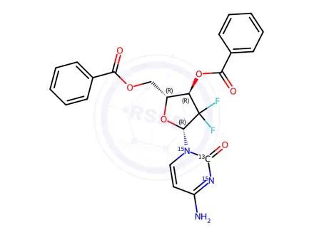 Chemical structure of 2’-Deoxy-3’,5’-di-O-benzoyl-2’,2’-difluorocytidine-13C,15N2