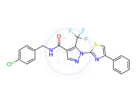 Chemical structure of N-(4-chlorobenzyl)-1-(4-phenylthiazol-2-yl)-5-(trifluoromethyl)-1H-pyrazole-4-carboxamide