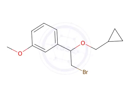 Chemical structure of 1-(2-Bromo-1-(cyclopropylmethoxy)ethyl)-3-methoxybenzene