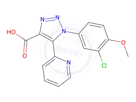 Chemical structure of 1-(3-chloro-4-methoxyphenyl)-5-pyridin-2-yl-1H-1,2,3-triazole-4-carboxylic acid