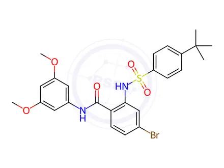 Chemical structure of Benzamide, 4-bromo-N-(3,5-dimethoxyphenyl)-2-[[[4-(1,1-dimethylethyl)phenyl]sulfonyl]amino]-