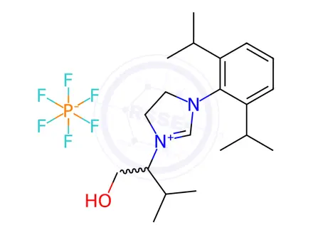 Chemical structure of (S)-3-(2,6-Diisopropylphenyl)-1-(1-hydroxy-3-methylbutan-2-yl)-4,5-dihydro-1H-imidazol-3-ium hexafluorophosphate(V)