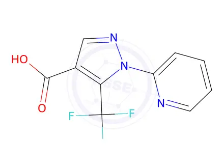 Chemical structure of 1-pyridin-2-yl-5-(trifluoromethyl)-1H-pyrazole-4-carboxylic acid