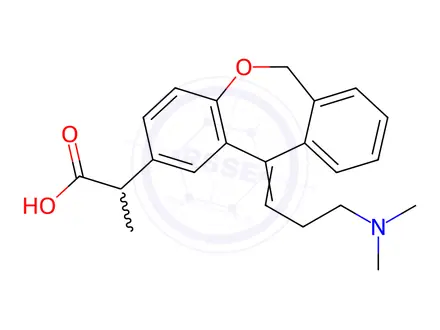 Chemical structure of 2-(11-(3-(dimethylamino)propylidene)-6,11-dihydrodibenzo[b,e]oxepin-2-yl)propanoic acid