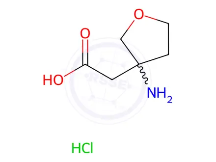 Chemical structure of 2-(3-Aminooxolan-3-yl)acetic acid hydrochloride