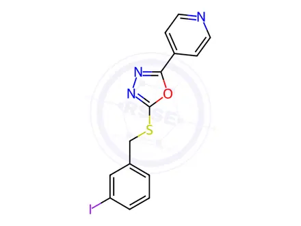 Chemical structure of 2-((3-Iodobenzyl)thio)-5-(pyridin-4-yl)-1,3,4-oxadiazole