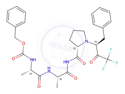 Chemical structure of benzyloxycarbonyl-alanyl-alanyl-prolyl-phenylalanine-trifluoromethylketone