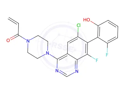 Chemical structure of (R)-1-[4-[6-Chloro-8-fluoro-7-(2-fluoro-6-hydroxyphenyl)-4-quinazolinyl]-1-piperazinyl]-2-propen-1-one