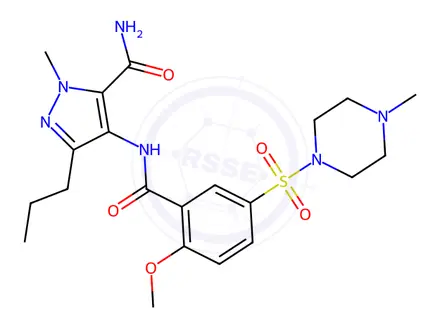 Chemical structure of 4-(2-Methoxy-5-((4-methylpiperazin-1-yl)sulfonyl)benzamido)-1-methyl-3-propyl-1H-pyrazole-5-carboxamide