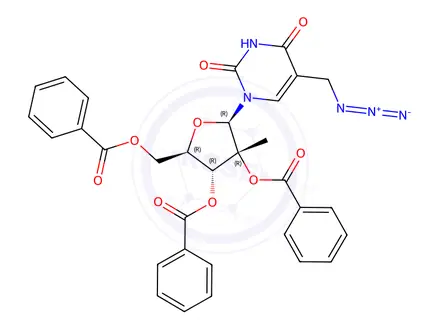 Chemical structure of 5-Azidomethyl-2'-beta-methyl-2',3',5'-tri-O-benzoyluridine