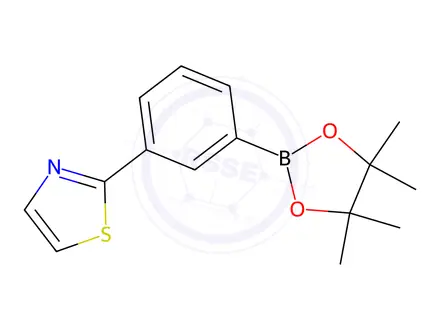Chemical structure of 2-(3-(4,4,5,5-Tetramethyl-1,3,2-dioxaborolan-2-yl)phenyl)thiazole