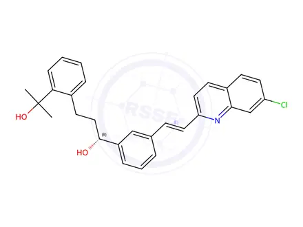 Chemical structure of (R)-a-[3-[2-(7-chloro-2-quinolinyl)ethenyl]phenyl]-2-(1-hydroxy-1-methylethyl)-Benzenepropanol