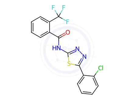 Chemical structure of N-(5-(2-Chlorophenyl)-1,3,4-thiadiazol-2-yl)-2-(trifluoromethyl)benzamide
