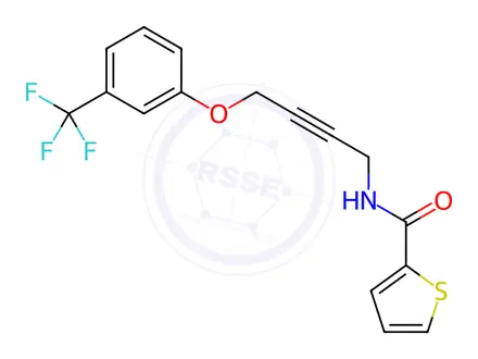 Chemical structure of N-(4-(3-(Trifluoromethyl)phenoxy)but-2-yn-1-yl)thiophene-2-carboxamide