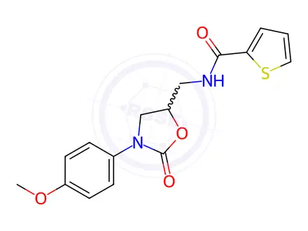Chemical structure of N-((3-(4-Methoxyphenyl)-2-oxooxazolidin-5-yl)methyl)thiophene-2-carboxamide
