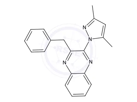Chemical structure of 2-Benzyl-3-(3,5-dimethyl-1H-pyrazol-1-yl)quinoxaline