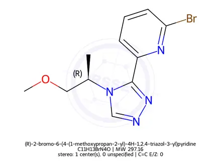 Chemical structure of (R)-2-bromo-6-(4-(1-methoxypropan-2-yl)-4H-1,2,4-triazol-3-yl)pyridine