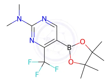 Chemical structure of N,N-Dimethyl-5-(4,4,5,5-tetramethyl-1,3,2-dioxaborolan-2-yl)-4-(trifluoromethyl)pyrimidin-2-amine