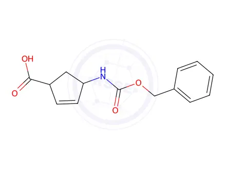 Chemical structure of 4-(((Benzyloxy)carbonyl)amino)cyclopent-2-ene-1-carboxylic acid