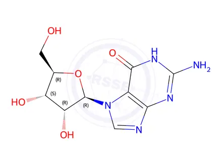 Chemical structure of 7-beta-ribofuranosylguanine