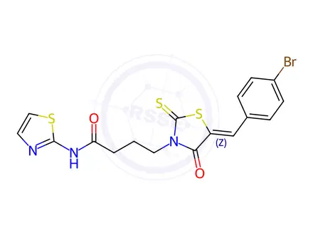 Chemical structure of 4-[5-(4-bromobenzylidene)-4-oxo-2-thioxo-1,3-thiazolidin-3-yl]-N-(1,3-thiazol-2-yl)butanamide