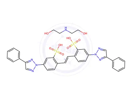 Chemical structure of 4,4'-bis(4-phenyl-2H-1,2,3-triazol-2-yl)stilbene-2,2'-disulphonic acid, compound with 2,2'-iminodiethanol