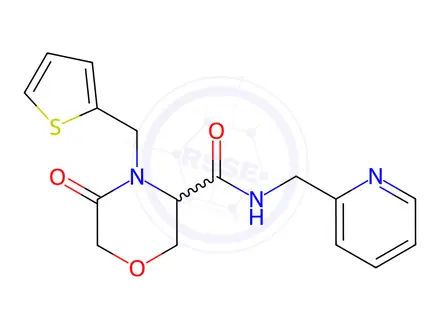 Chemical structure of 5-Oxo-N-(pyridin-2-ylmethyl)-4-(thiophen-2-ylmethyl)morpholine-3-carboxamide