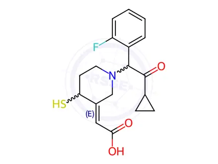 Chemical structure of 2-(1-(2-Cyclopropyl-1-(2-fluorophenyl)-2-oxoethyl)-4-mercaptopiperidin-3-ylidene)acetic Acid