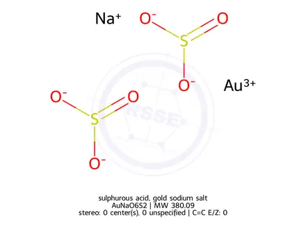 Chemical structure of sulphurous acid, gold sodium salt