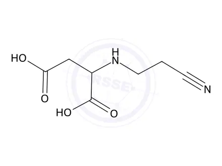 Chemical structure of 2-((2-Cyanoethyl)amino)succinic acid