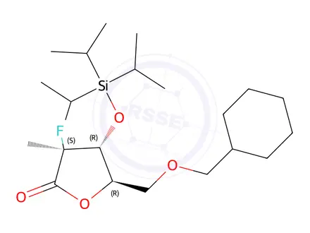 Chemical structure of (3S,4R,5R)-5-(benzyloxymethyl)-3-fluoro-3-methyl-4-triisopropylsilyloxy-tetrahydrofuran-2-one