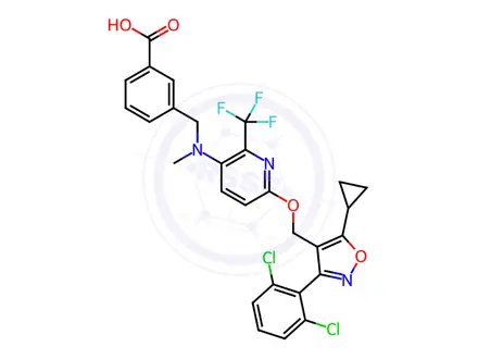 Chemical structure of Benzoic acid, 3-[[[6-[[5-cyclopropyl-3-(2,6-dichlorophenyl)-4-isoxazolyl]methoxy]-2-(trifluoromethyl)-3-pyridinyl]methylamino]methyl]-