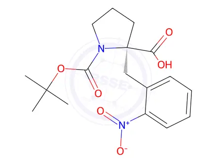 Chemical structure of (R)-1-(tert-butoxycarbonyl)-2-(2-nitrobenzyl)pyrrolidine-2-carboxylic acid