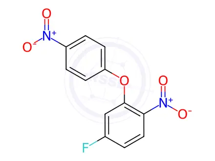 Chemical structure of Benzene, 4-fluoro-1-nitro-2-(4-nitrophenoxy)-