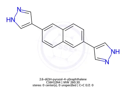 Chemical structure of 2,6-di(1H-pyrazol-4-yl)naphthalene