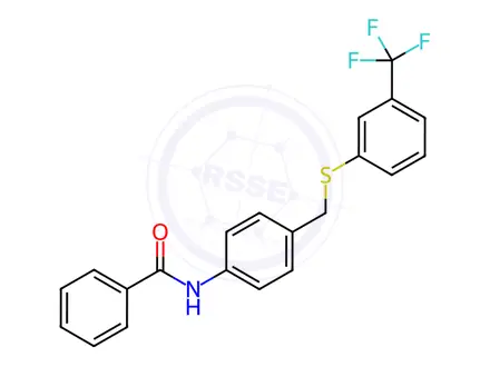 Chemical structure of N-(4-(((3-(trifluoromethyl)phenyl)thio)methyl)phenyl)benzamide